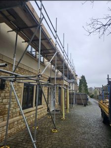 View beneath scaffolding on a house in Somerset