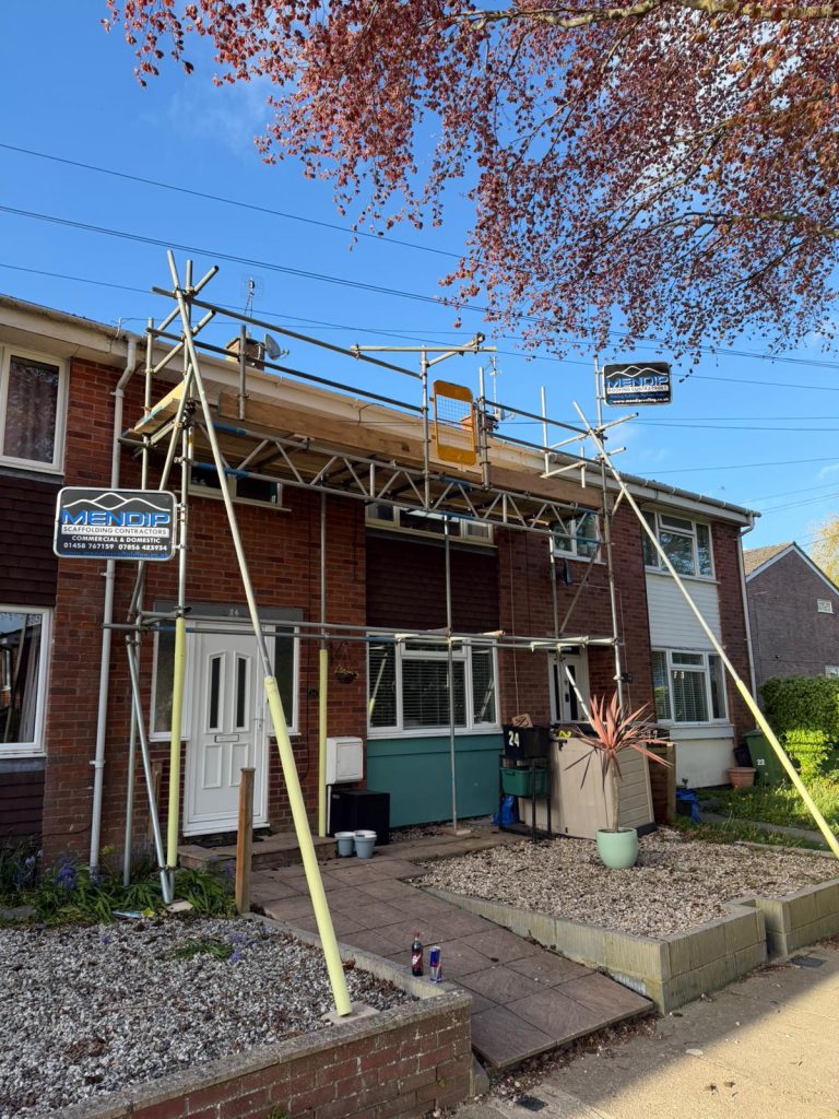 Scaffold erected on a house in Glastonbury
