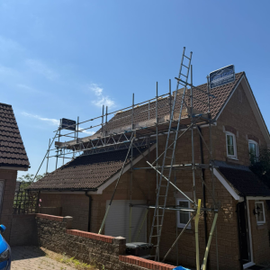 Scaffolding on a large detached house in Glastonbury