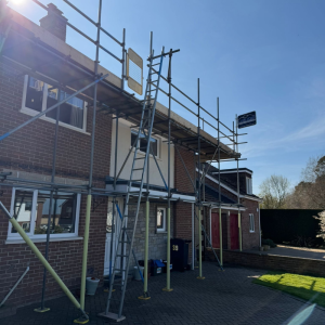 Scaffolding on a terraced house in Yeovil