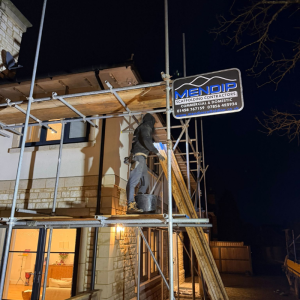 Scaffolding at night installed by Mendip Scaffolding Contractors