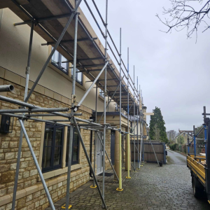 Scaffolding outside a house