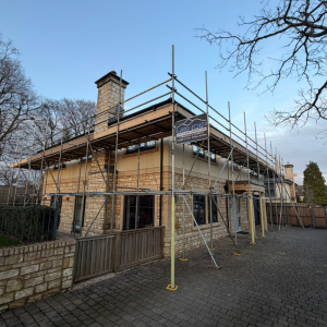 Scaffolding around a large house in Somerset