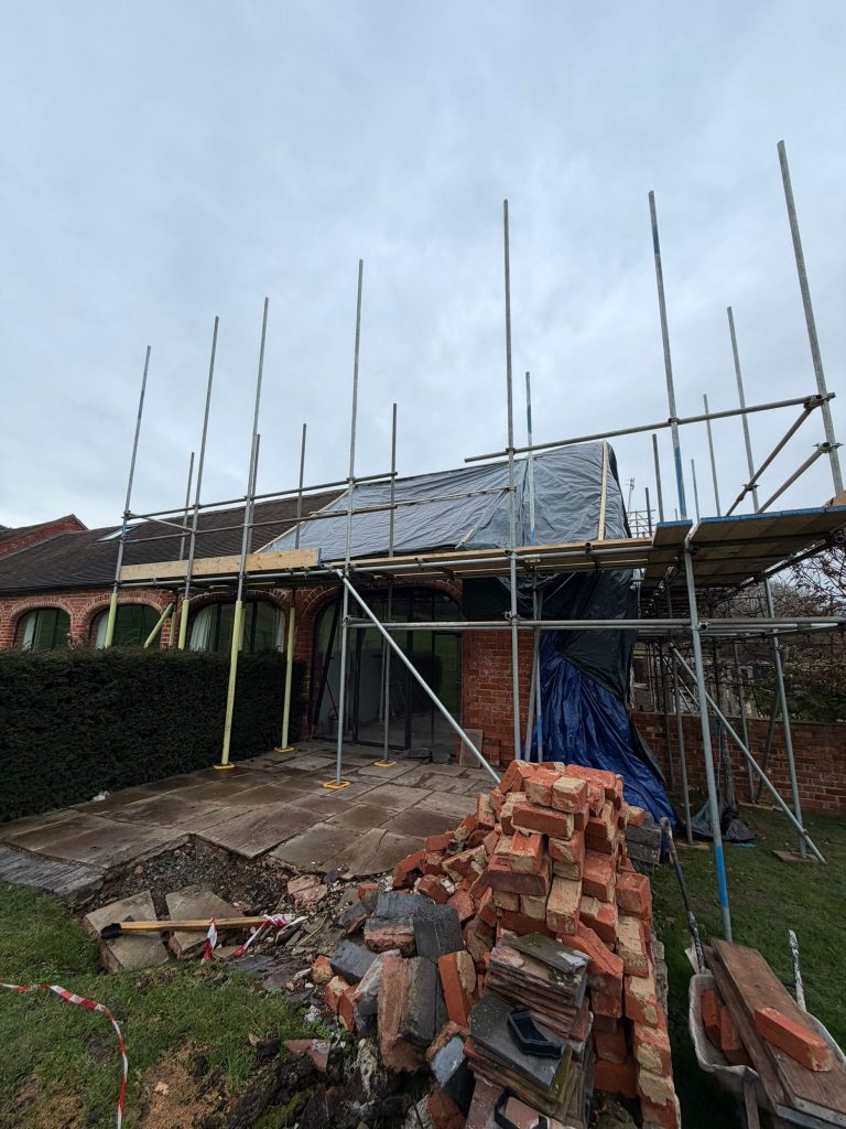 Scaffolding installed during a roof repair