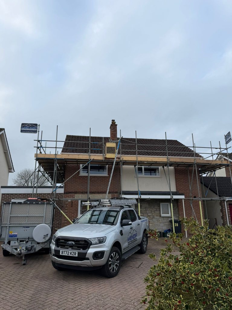 Image of scaffolding erected on a house in Somerset by Mendip Scaffolding Contractors